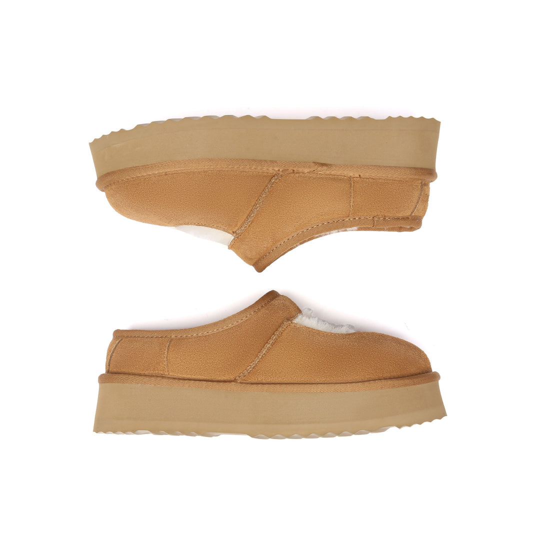 EVERAU Plumed Chestnut Ankle Platform Baleriny Brązowe