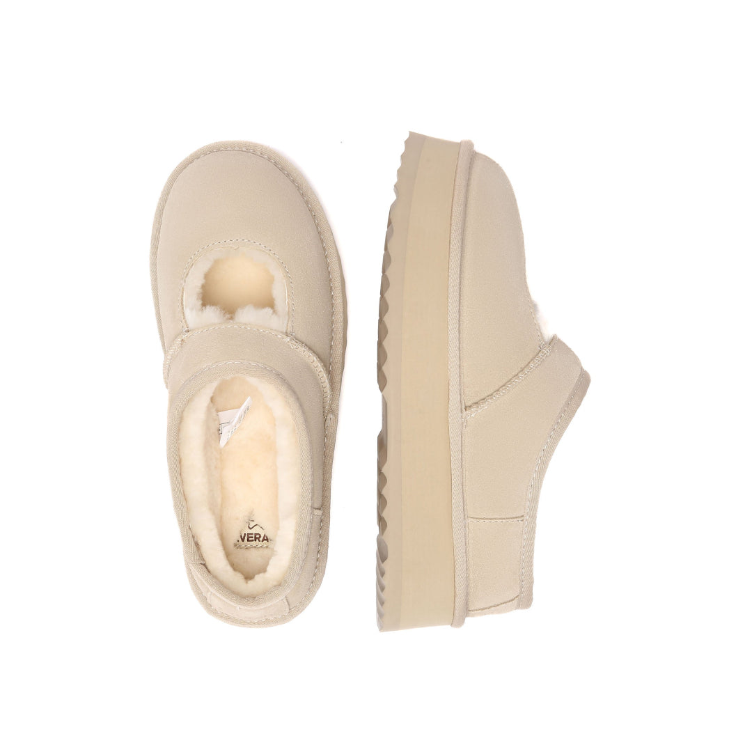 EVERAU Plumed Sand Ankle Platform Baleriny Beżowe