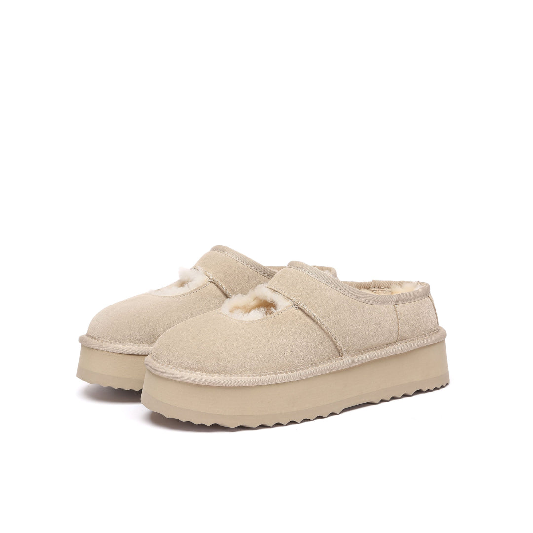 EVERAU Plumed Sand Ankle Platform Baleriny Beżowe