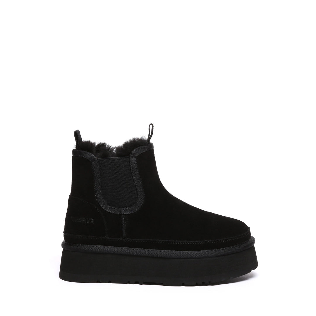 EVERAU Shoveler Black Leather Platform Short Chelsea Boots Botki Czarne