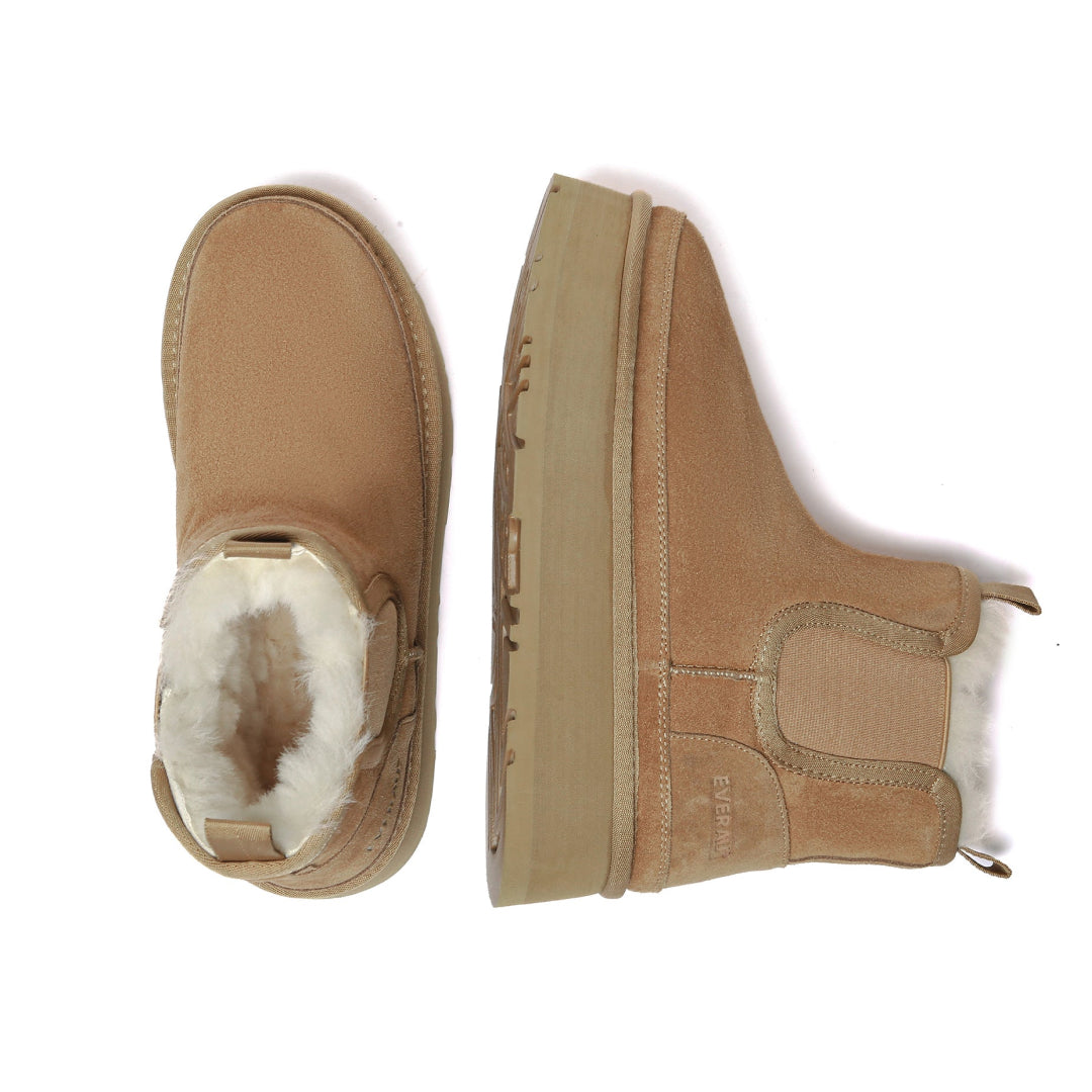 EVERAU Shoveler Chestnut Leather Platform Short Chelsea Boots Botki Brązowe