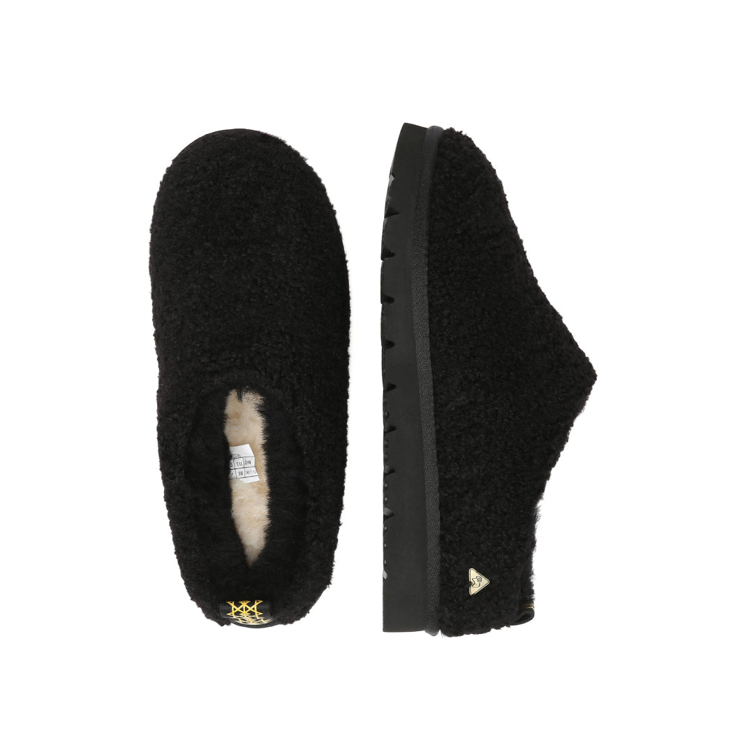 EVERAU Snipe Black Plush Ankle Slippers Kapcie Czarne