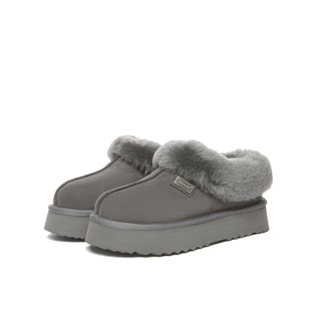 EVERAU Topknot Grey Leather Slippers Kapcie Szare