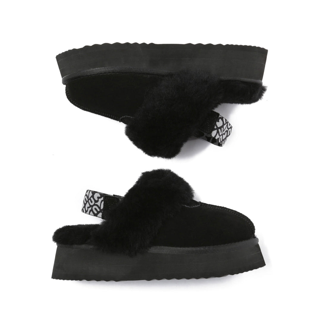 EVERAU Wagtail Black Platform Slippers Kapcie Czarne