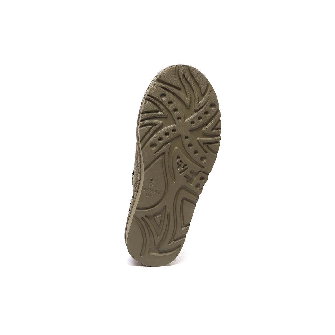 EVERAU Wigeon Olive Leather Slippers Oliwkowe