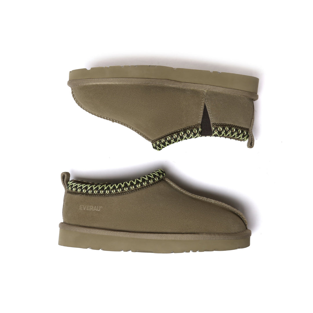 EVERAU Wigeon Olive Leather Slippers Kapcie Oliwkowe
