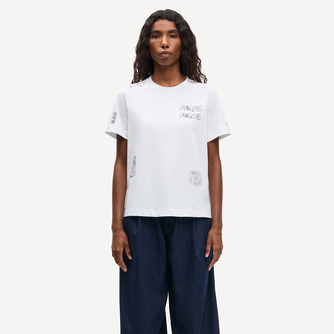 SAMSØE SAMSØE - SACAMINO T-SHIRT BIAŁY SCRIBBLES